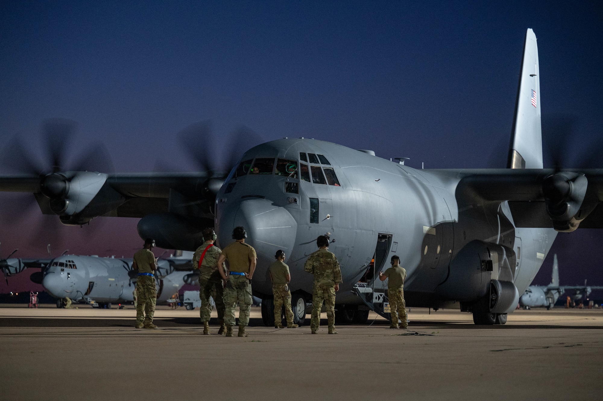 U.S. Airmen assigned to the 317th Airlift Wing prepare a C-130J Super Hercules for takeoff for a Maximum Endurance Operation in support of Exercise Balikatan 2026 at Dyess Air Force Base, Texas, April 15, 2026. Balikatan is a longstanding annual exercise between the Armed Forces of the Philippines and U.S. military designed to strengthen our ironclad alliance, improve our capable combined force, and demonstrate our commitment to regional security and stability. (U.S. Air Force photo by Airman 1st Class William Neal)