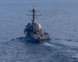 Arleigh Burke-class guided-missile destroyer USS Michael Murphy (DDG 112) patrols the Arabian Sea during a maritime blockade against ships entering or exiting Iranian ports and coastal areas, April 17, 2026. (U.S. Navy photo)