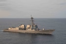 Arleigh Burke-class guided-missile destroyer USS Pinckney (DDG 91) conducts blockade operations, April 17, 2026. Pinckney is deployed to the U.S. 5th Fleet area of operations to support maritime security and stability in the Middle East. (U.S. Navy photo)
