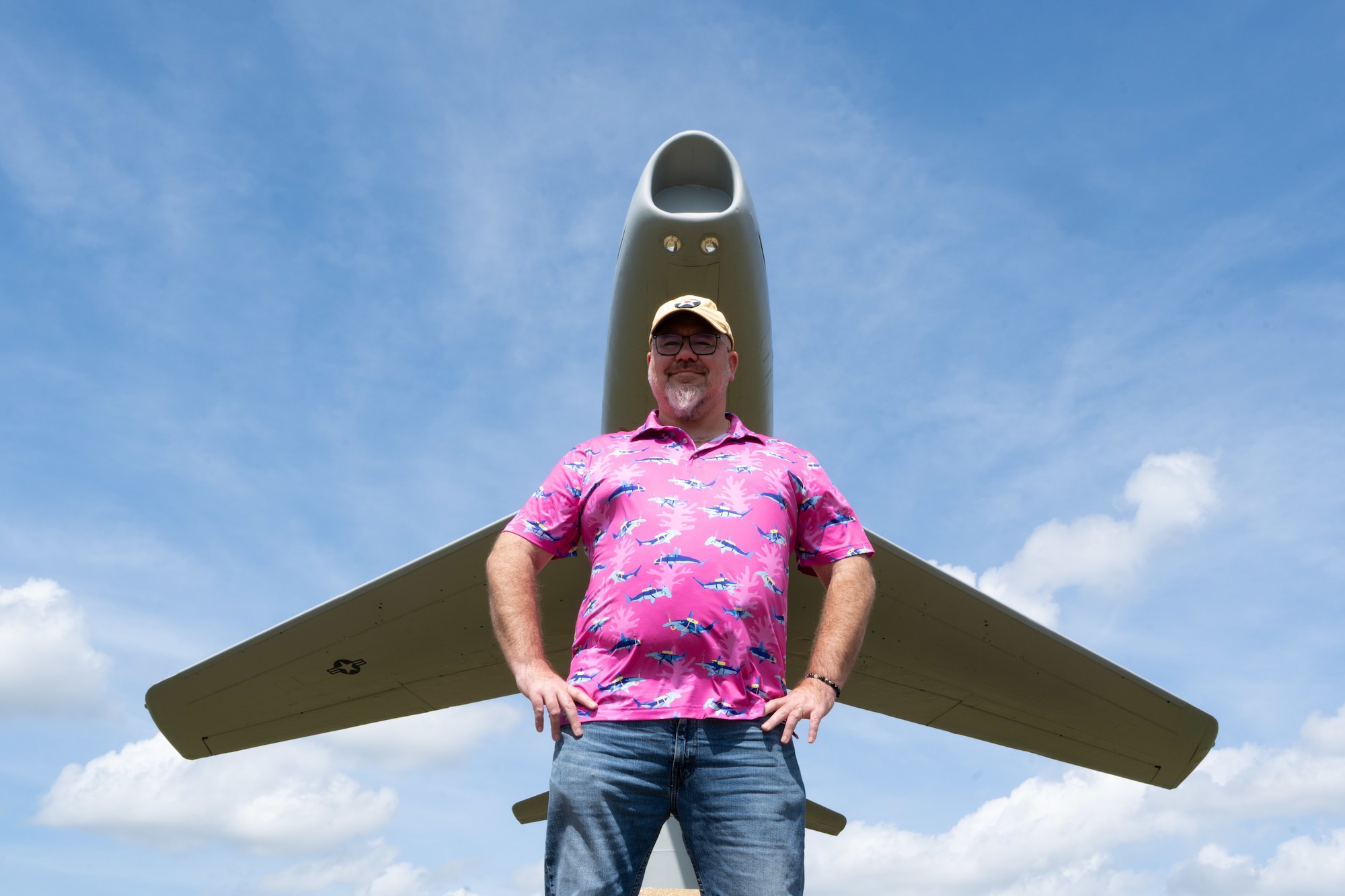 A man stands in front of a F-86H