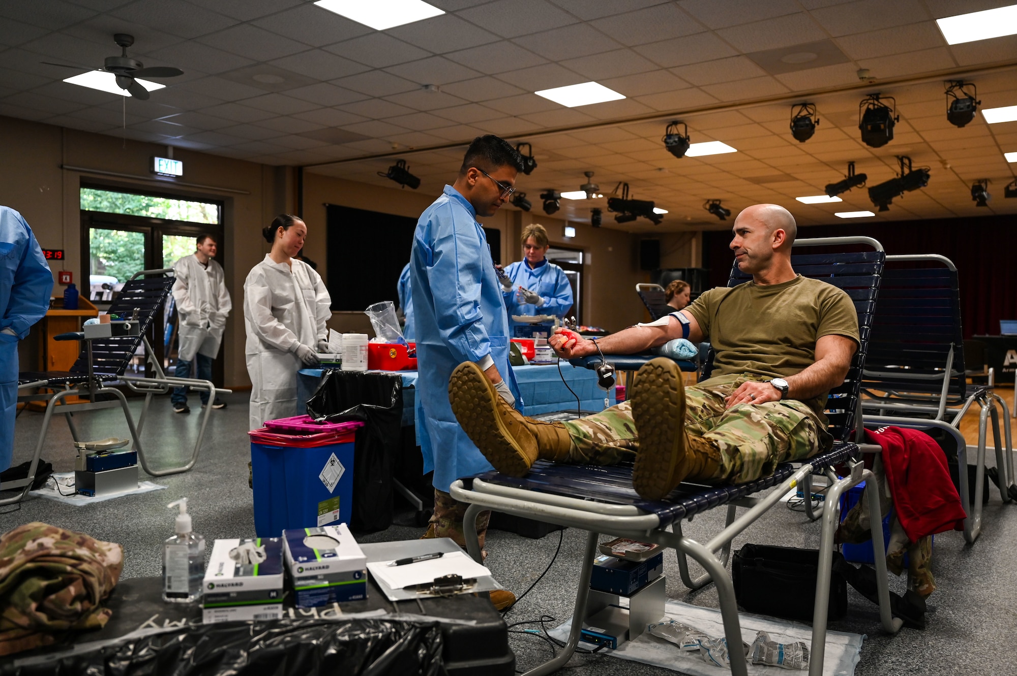 Donors donate blood during a blood drive at Ramstein Air Base, Germany, April 20, 2026.