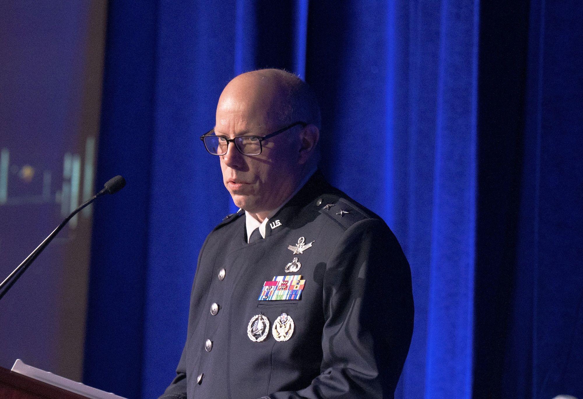Maj. Gen. Stephen Purdy, Senior Advisor to the Secretary of the Air Force for Space Acquisition, gives a keynote address at the 41st Annual Space Symposium in Colorado Springs, Colo., April 15, 2026.