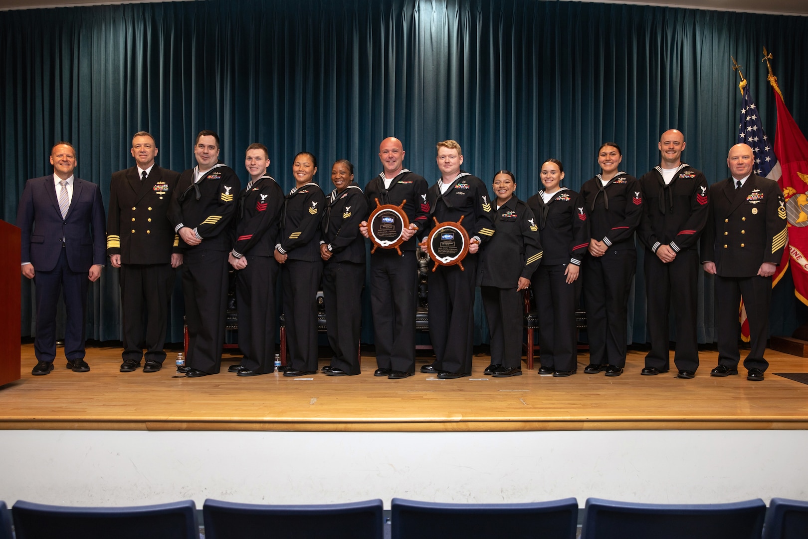 WASHINGTON, DC (April 16, 2026) - Naval Sea Systems Command (NAVSEA) 2025 Sailor of the Year (SOY) ceremony was hosted by Vice Admiral Jim Downey, Commander, NAVSEA, and held in the auditorium at the Washington Navy Yard. ND1 Andrew Turner, Naval Undersea Warfare Center, Keyport, was the active duty winner, and ET1 Carl Frost II, Surgemain Norfolk Naval Shipyard, Raleigh, was the reservist winner. Congratulations to all the finalists. (U.S. Navy photo by Laura Lakeway)