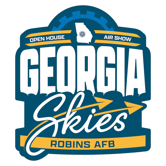 Graphic shows the words "Georgia Skies" with the Air Force deltas flying through the logo