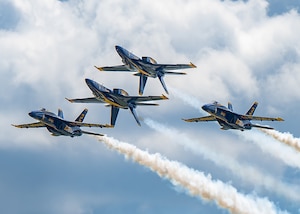 Photo shows aircraft flying in formation in sky