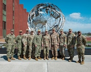 Chaplains from multiple U.S. unified combatant commands pose for a photo during a religious affairs readiness workshop at U.S. Strategic Command headquarters, on Offutt Air Force Base, April 14, 2026.