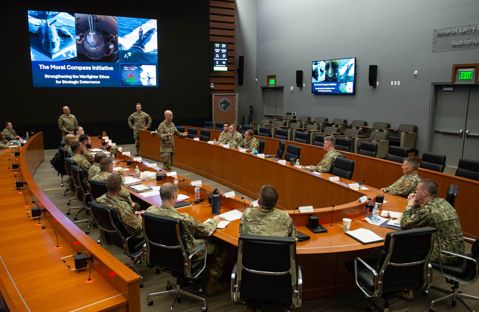 U.S. Air Force Col. Rolf Holmquist, command chaplain, U.S. Strategic Command, briefs during a religious affairs readiness workshop at USSTRATCOM headquarters, on Offutt Air Force Base, April 15, 2026.