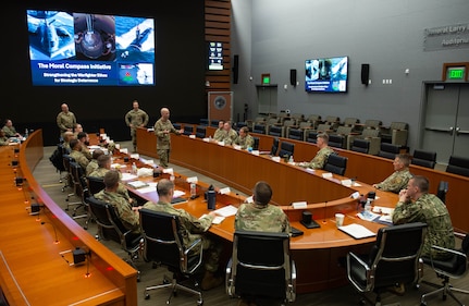 U.S. Air Force Col. Rolf Holmquist, command chaplain, U.S. Strategic Command, briefs during a religious affairs readiness workshop at USSTRATCOM headquarters, on Offutt Air Force Base, April 15, 2026.