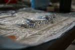 Influenza vaccines lined up on a tray at Aviano Air Base, Italy, Nov. 19, 2024.