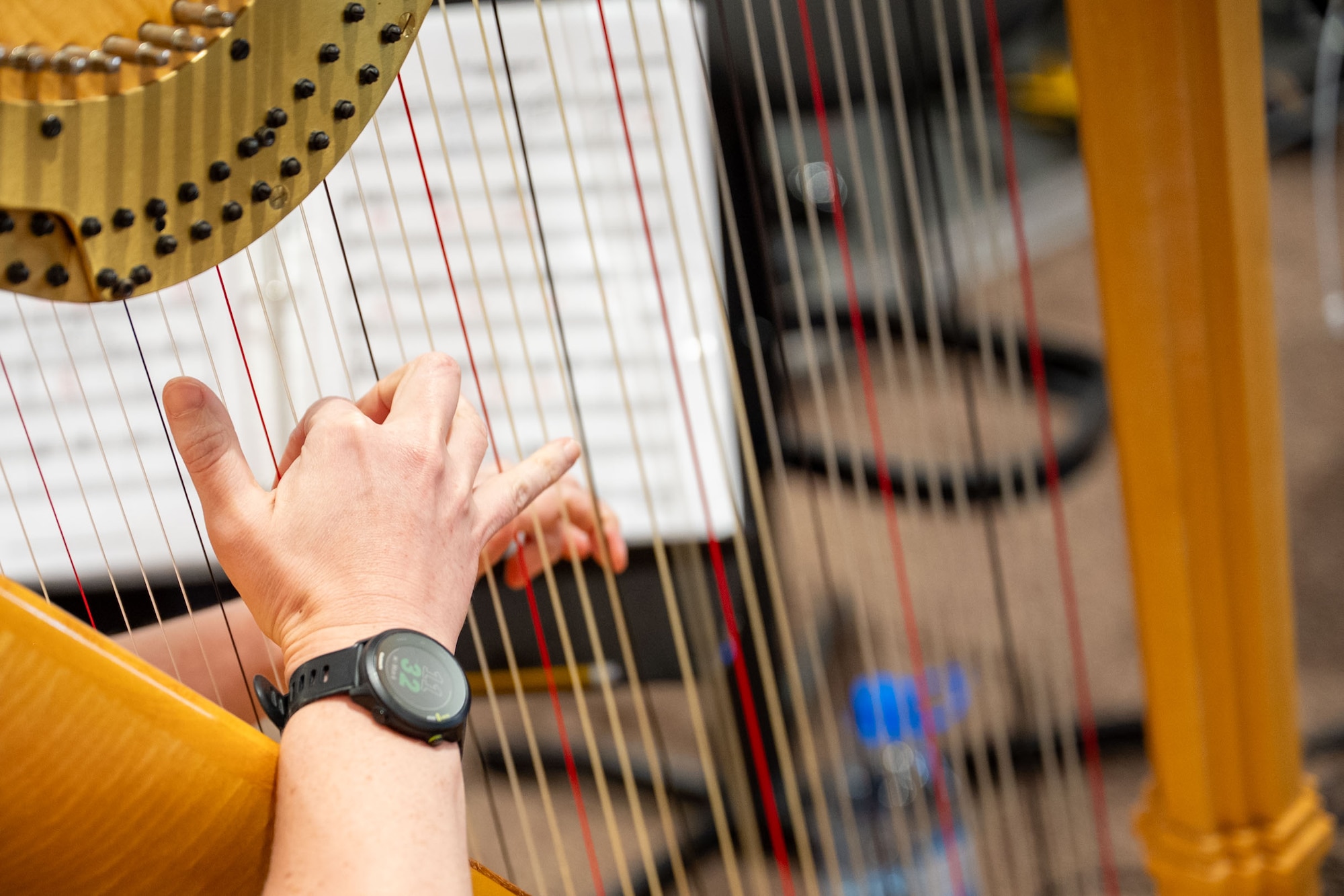 Harpist strings harp.