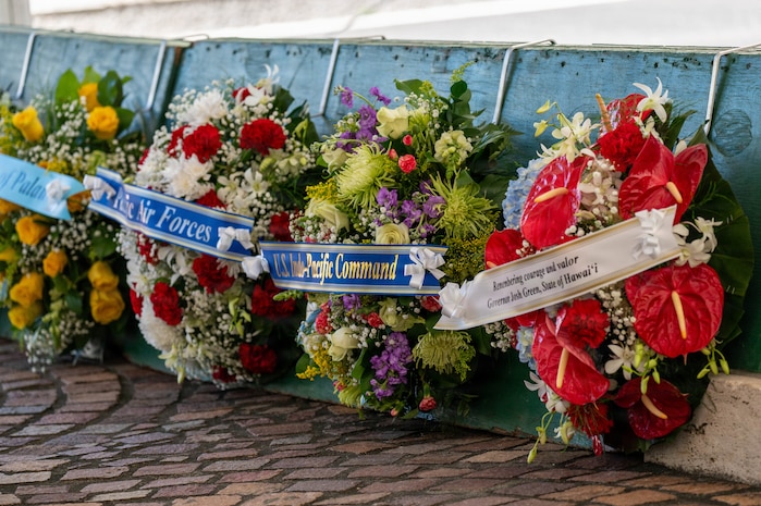 Maj. Gen. Michael R. Drowley, chief of staff of U.S. Indo-Pacific Command, presented a ceremonial wreath in remembrance of the fallen service members, and the courage and sacrifice of those who endured the march.