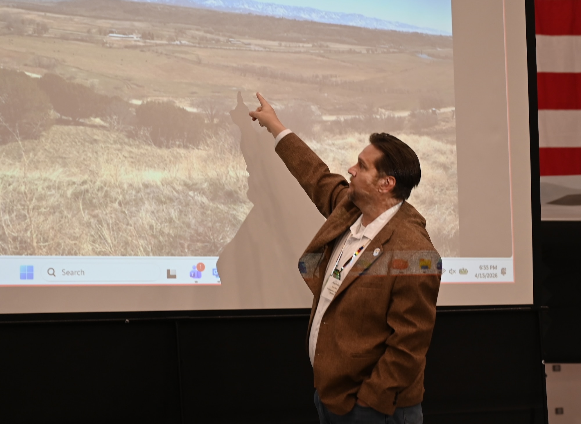Brad Parry, vice chair of the Northwestern Band of Shoshone Nation, discusses the tribe's Bear River project at the 2026 Annual American Indian Meeting. Hill Air Force Base co-hosted the event with the NBSN. (US Air Force photo by Kendahl Johnson)