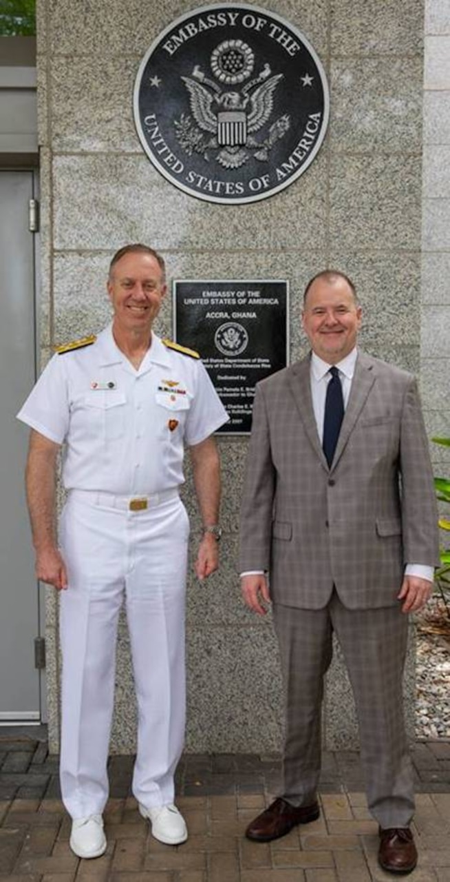 Adm. George M. Wikoff, commander of U.S. Naval Forces Africa (NAVAF), visited Accra April 21-22, meeting with U.S. embassy leadership and senior Ghanaian government officials to reinforce shared maritime security priorities in the Gulf of Guinea and to advance cooperation between the United States and the Ghana Navy.