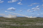 M142 High Mobility Artillery Rocket Systems, or HIMARS, crews fire at Camp Orchard, Boise, Idaho, during I Corps’ Courage Lethality exercise April 17, 2026. The HIMAR was one of eight 1st Battalion, 3rd Field Artillery Regiment HIMARs to fire at Camp Orchard during the exercise, which also included battalion crews firing simultaneously at the Yakima Training Center in Yakima, Washington, and at the Dugway Proving Ground in Utah. Courage Lethality tested the battalion’s ability to deliver long-range precision fires across while distributed across 700 miles. Photo by Mike Freeman.