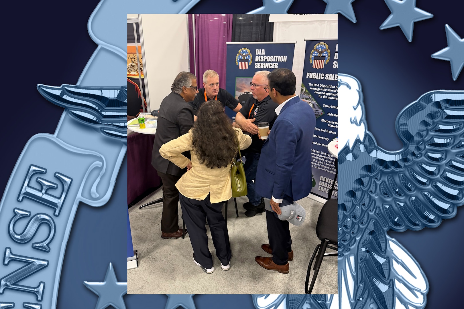 Staff from Defense Logistics Agency Disposition Services talk with fellow trade professionals at their booth during the Recycled Materials Association Convention on April 14, 2026 in Las Vegas.