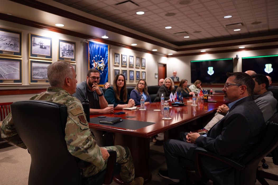 U.S. Air Force Col. Matthew Norton, 17th Training Wing commander, speaks to members of the Military Affairs Committee at the Norma Brown conference room.