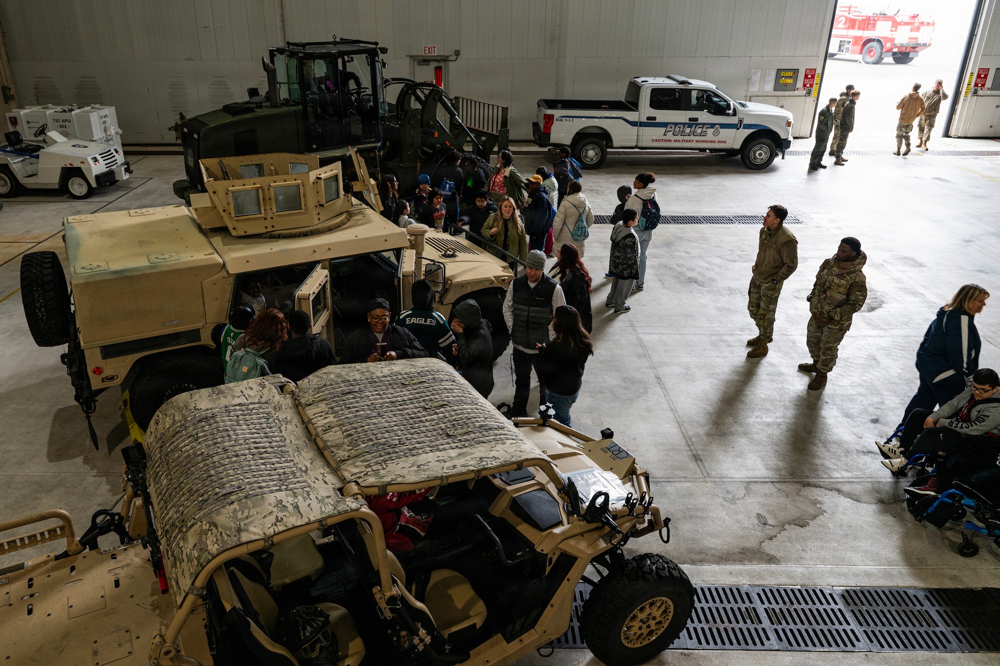 U.S. Airmen assigned to Joint Base McGuire-Dix-Lakehurst, along with Students and faculty members of Mercer County Special Services School District, tour static displays at the Special Needs Airshow, April 2, 2026 at JBMDL, New Jersey.
