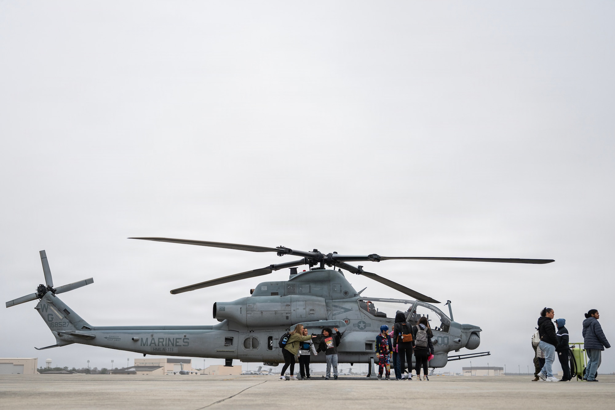 Students and faculty members of Mercer County Special Services School District take photos in front of a U.S. Marines Corps AH-1Z Viper attack helicopter at the Special Needs Airshow, April 2, 2026 at Joint Base McGuire-Dix-Lakehurst, New Jersey.