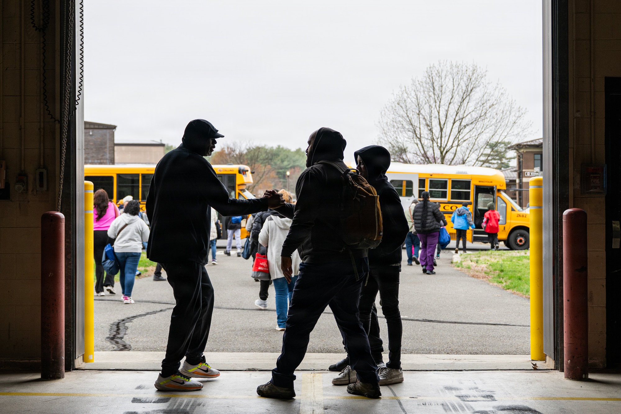 Students and faculty members of Mercer County Special Services School District say their farewells after the conclusion of the Special Needs Airshow, April 2, 2026 at Joint Base McGuire-Dix-Lakehurst, New Jersey.