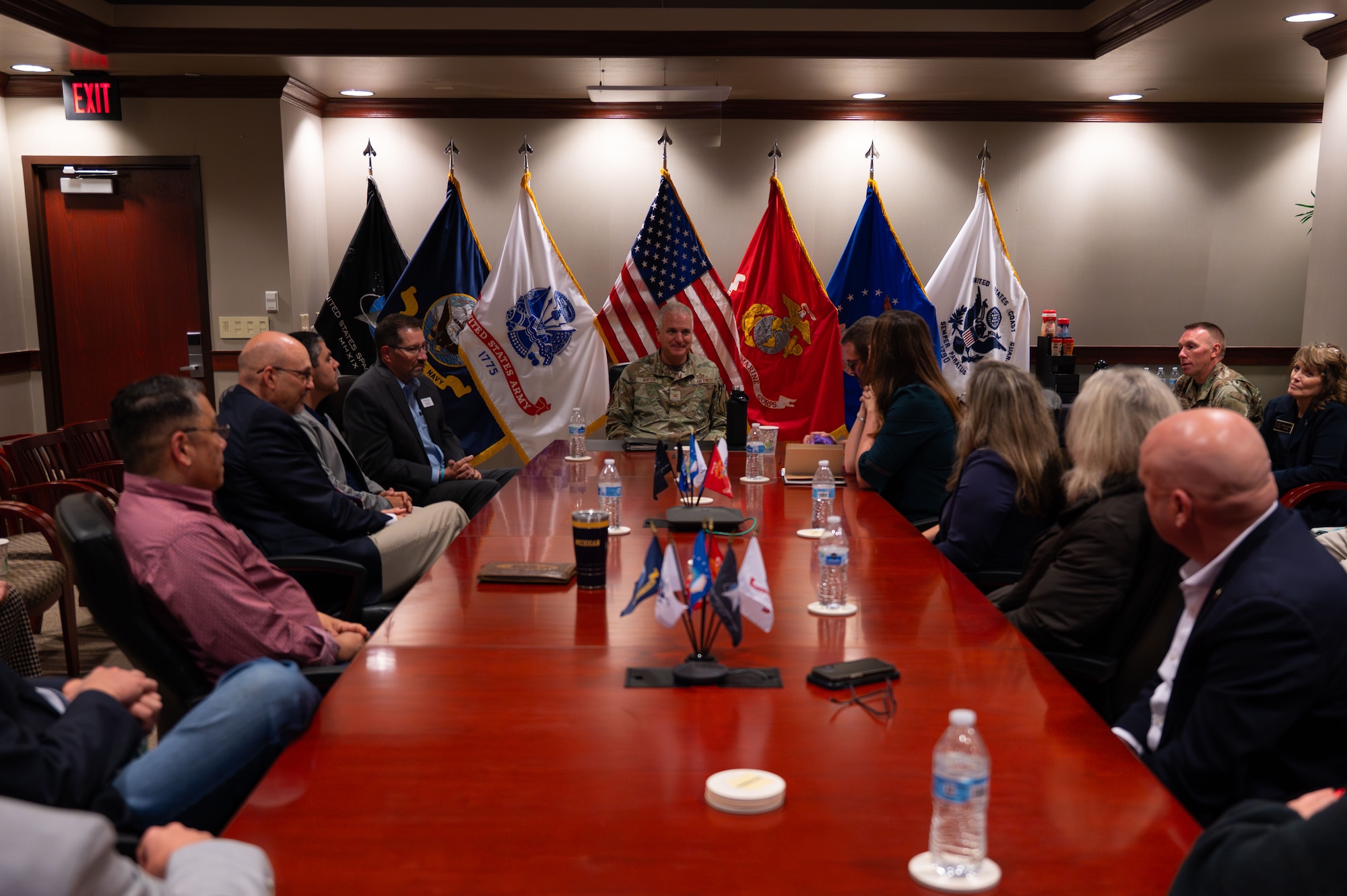 U.S. Air Force Col. Matthew Norton, 17th Training Wing commander, speaks to members of the Military Affairs Committee at the Norma Brown conference room.