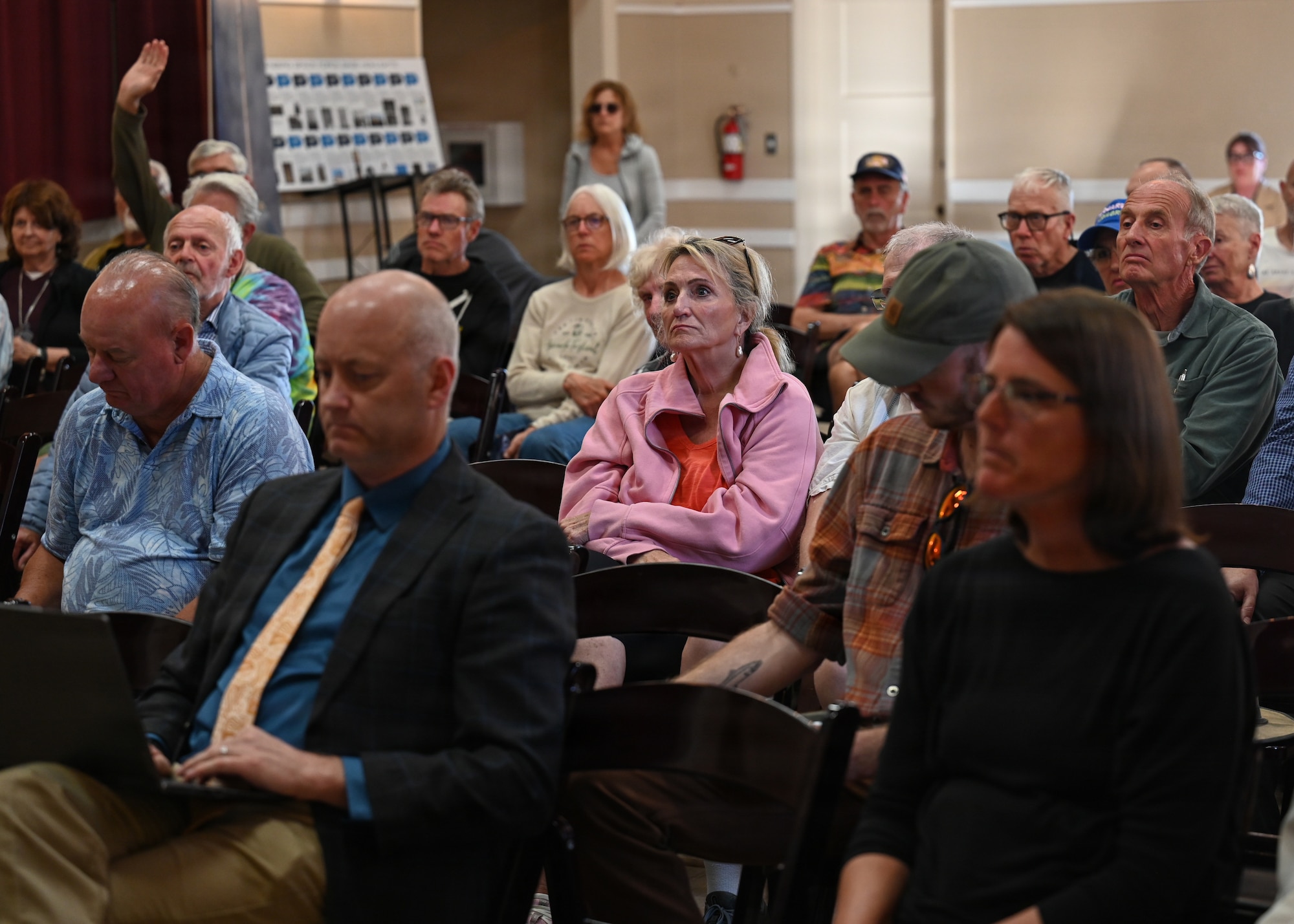 Carpinteria community members listen to a discussion during a Vandenberg Mission Update speaker series event hosted in Carpinteria, Calif., April 22, 2026.