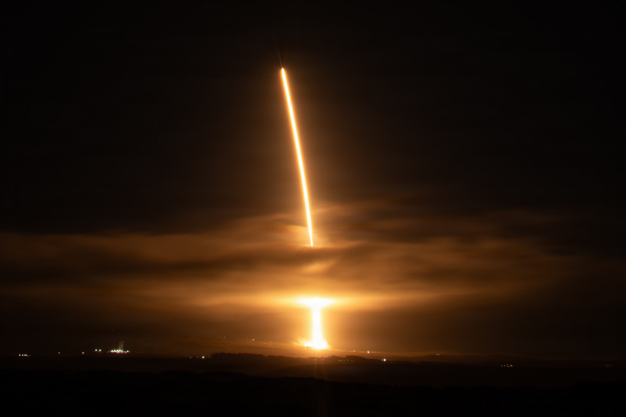 A Falcon 9 rocket carrying the Starlink 17-14 mission launches from Space Launch Complex 4 East at Vandenberg Space Force Base, Calif., April, 2026