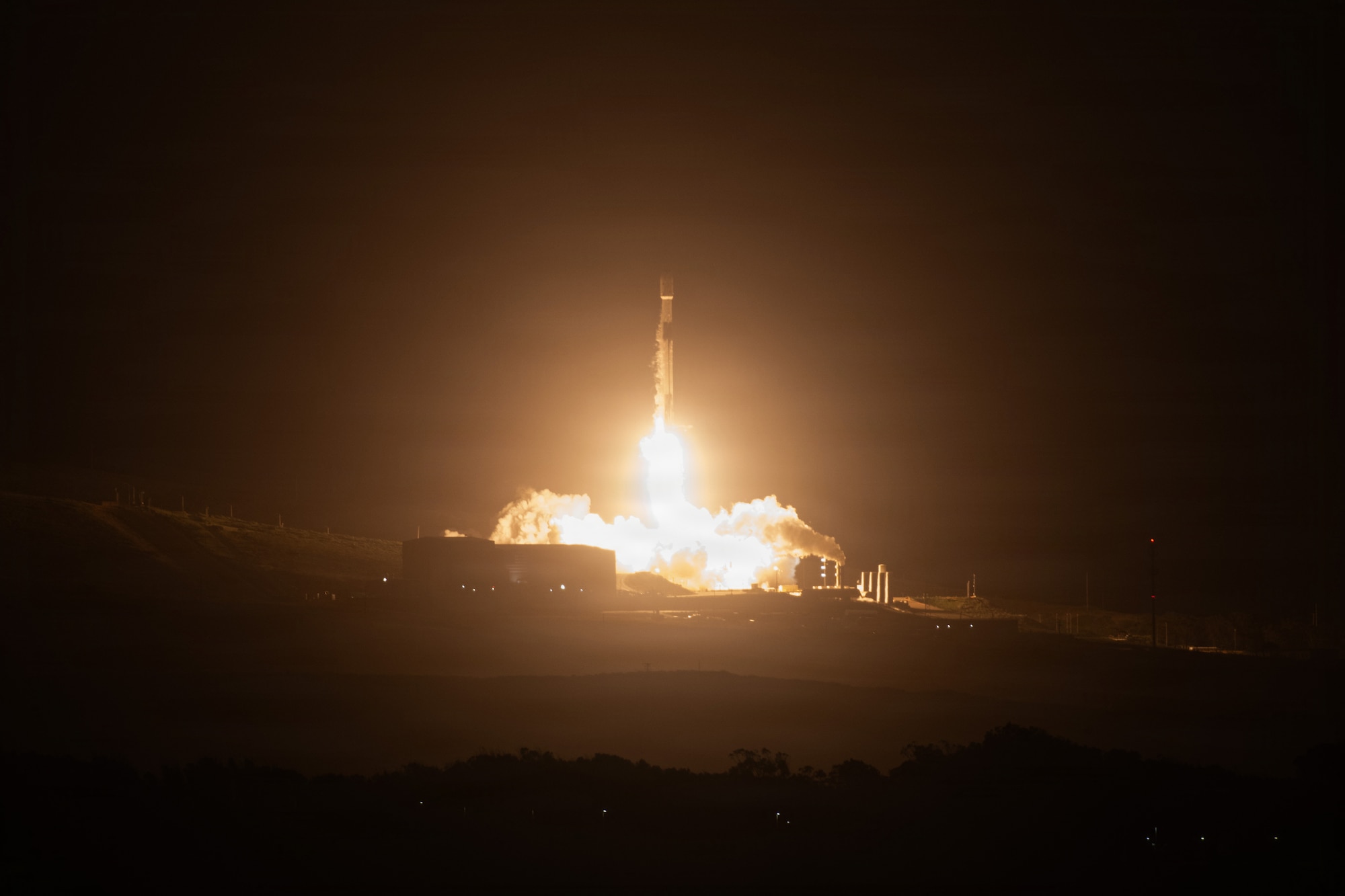 A Falcon 9 rocket carrying the Starlink 17-14 mission launches from Space Launch Complex 4 East at Vandenberg Space Force Base, Calif., April, 2026