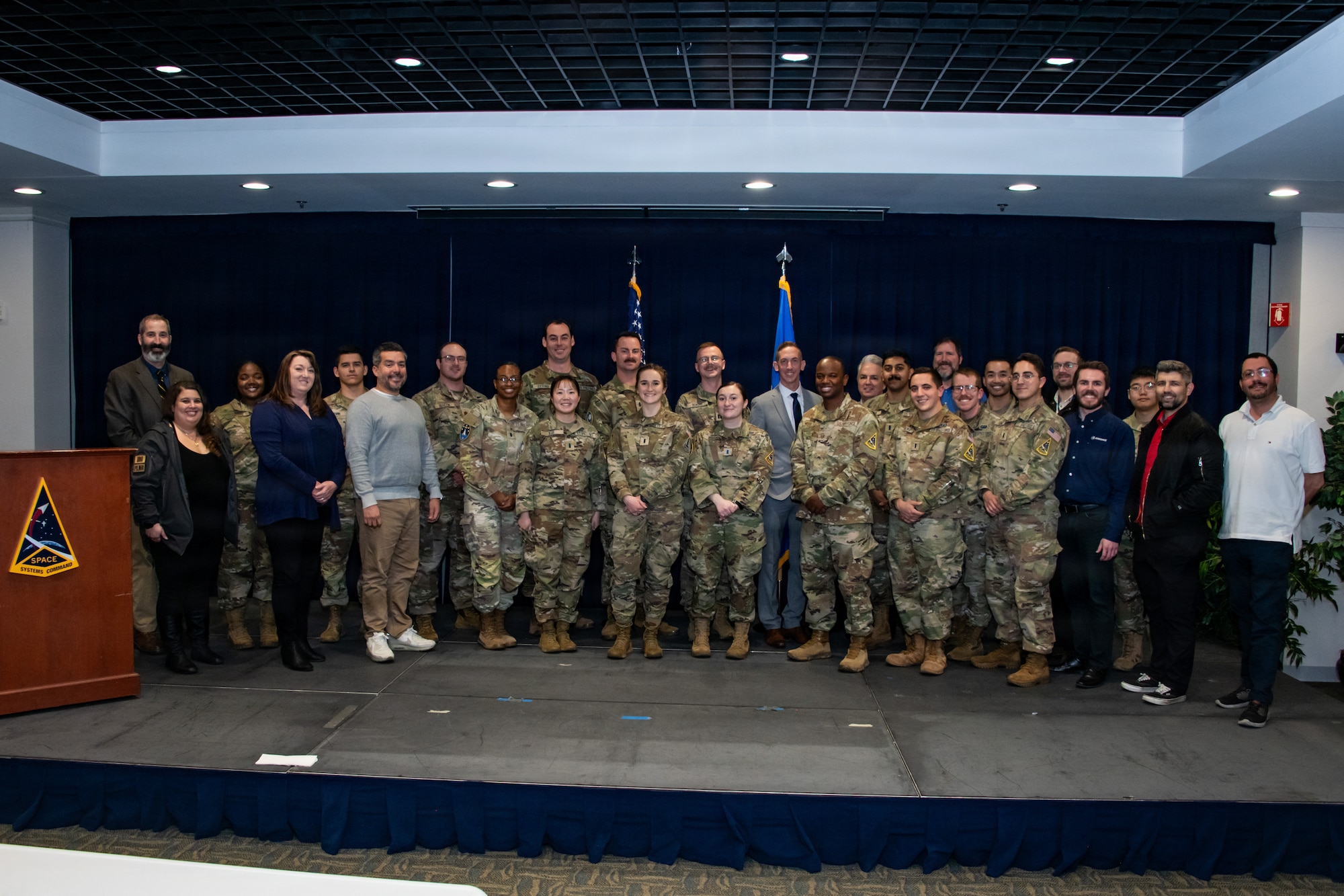 U.S. Space Force (USSF) Space Systems Command (SSC) personnel pose for a group photo during their attendance to the Joint Planning Process (JPP) Course hosted in partnership with Space Training and Readiness’s (STARCOM) National Security Space Institute (NSSI) and SSC’s Operations and Readiness Directorate (SSC S3/7), Los Angeles Air Force Base, Calif., Jan. 29, 2026. SSC S3/7 collaborated with STARCOM’s NSSI team for the JPP course to provide Joint-focused development for more than 38 SSC Guardians as part of SSC’s Year of Readiness initiatives, targeting the need to develop SSC personnel into warfighters who are fluent across domains, ready to integrate, and capable of delivering immediate combat value. “We need personnel who can step into the joint fight, understand the mission instantly, and execute without delay,” said U.S. Air Force Col. Timothy Paget, SSC director of Operations and Readiness (SSC S3/7). “That level of readiness doesn’t happen by chance, which is why we are placing such an emphasis on building joint training opportunities across SSC.” (U.S. Space Force photo by USAF Capt. Vincent Nguyen)