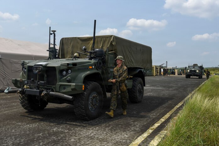U.S. Marine Corps Lance Cpl. Bowen Miles, a field artillery cannoneer, with 3rd Littoral Combat Team, 3rd Marine Littoral Regiment, 3rd Marine Division, operates a Navy-Marine Expeditionary Ship Interdiction System during Exercise Balikatan 2026 at Cagayan North International Airport, Philippines, April 21, 2026.