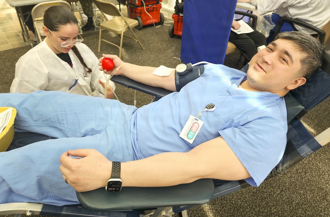 A Gift of Readiness (260415-N-QW460-1002) BREMERTON, Wash.– Hospital Corpsman 2nd Class Yong Cho, assigned to Navy Medicine Readiness and Training Command Bremerton, prepares to donate a unit of blood during a blood drive held in coordination with the Armed Services Blood Bank Center – Pacific Northwest, April 15, 2026. The event collected 27 units of blood, which can save up to 81 lives, supporting medical readiness and life-saving capabilities for service members and their families across the fleet (U.S. Navy photo by Mass Communication Specialist 1st Class Jennifer Benedict, NHB/NMRTC Bremerton Public Affairs).