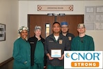 Keller Army Community Hospital Operation Room Nurses are pictured (from l-r): Naima Holloway, Jeanine Duggan, Maj. Anthony David, Sehoun Kim, and Maj. Robert Caito. Not pictured are Capt.(P) Freddy Harozuniga and Maj. Candace Jackson.