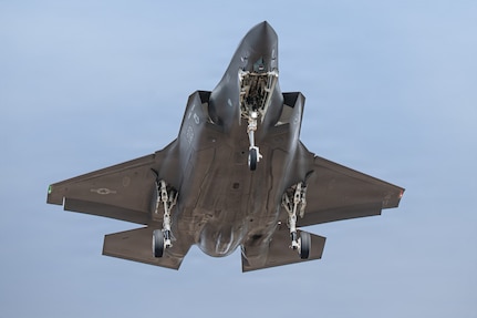 An F-35A Lightning II assigned to the Vermont Air National Guard prepares to land at Burlington International Airport in South Burlington, Vt., April 21, 2026. The aircraft conducted a routine training mission to maintain operational proficiency. (U.S. Air National Guard photo by Airman 1st Class Raymond LaChance)