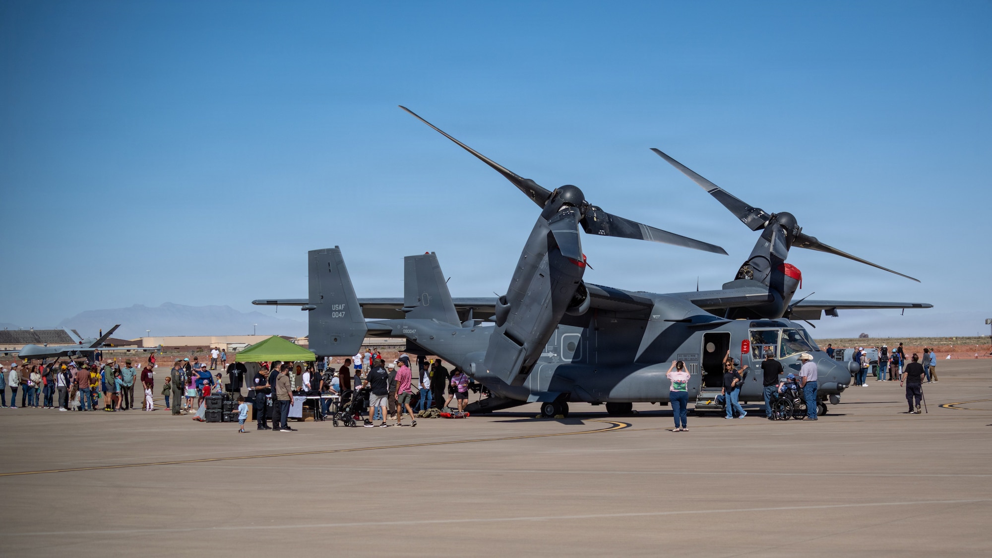 A U.S. Air Force CV-22 Osprey assigned to the 71st Special Operations Squadron sits on display.