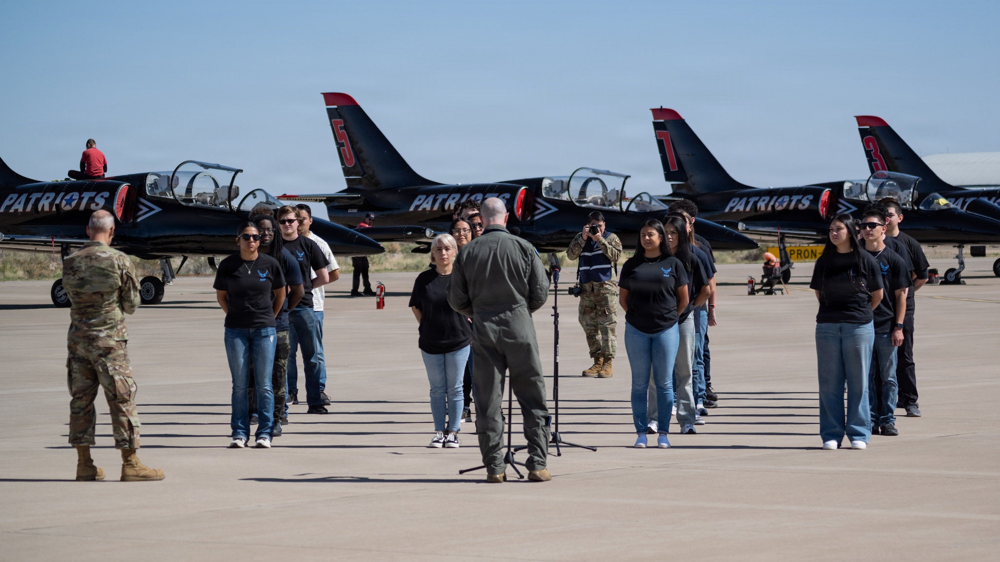 U.S. Air Force Col. John Ethridge, 49th Wing commander, addresses attendees at an Oath of Enlistment ceremony.