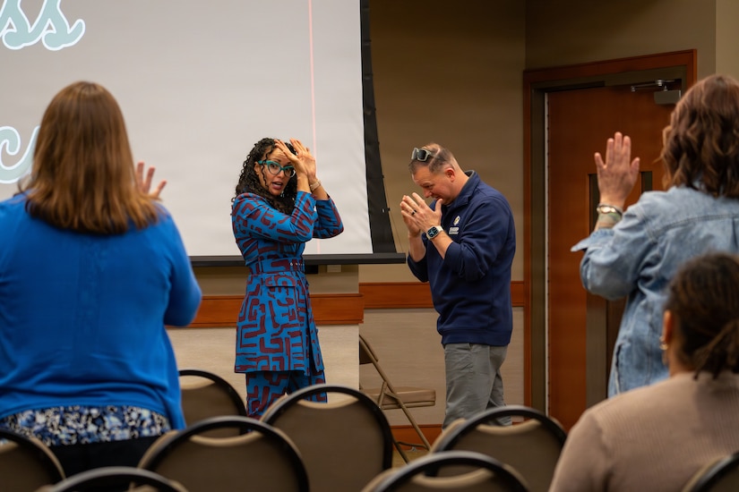 Guest keynote speaker, Nicole Snell, CEO of Empowered Journeys, Inc. and founder of Outdoor Defense, gives a presentation during the 2026 SAPR Summit at the U.S. Army Heritage and Education Center in Carlisle, Pennsylvania, April 23, 2026. This presentation focused on Safety, Assertiveness, Violence Protection, and Empowerment (SAVE), with an additional emphasis on bystander intervention. (U.S. Army National Guard photo by Sgt. Kayden Bedwell)