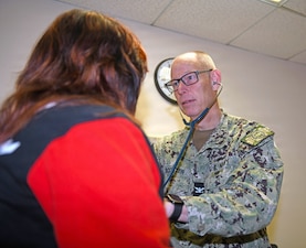 260424-N-ME175-1005 Jacksonville, FL. (April 10, 2026) Capt. William Scouten, Naval Medical Center Portsmouth, makes quarterly visits to see local patients often within a week, when wait times for a consultation were previously four to six months. The Defense Health Agency (DHA) provides care “Anytime, Anywhere, Always.”  For the first time ever, patients at Naval Hospital Jacksonville can receive care from a pediatric endocrinologist in the pediatric clinic of the hospital. (U.S. Navy photo by Julie Lucas)