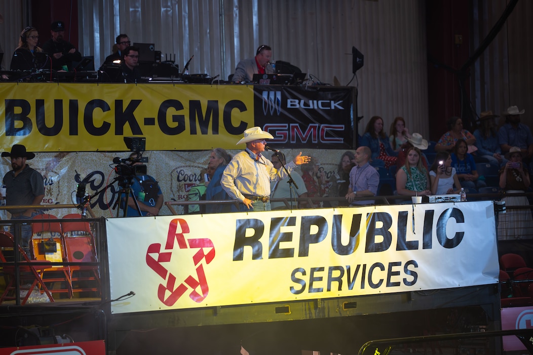U.S. Air Force Col. Matthew Norton, 17th Training Wing commander, speaks at the annual Military Appreciation Night at the Foster Communications Coliseum, San Angelo, Texas.
