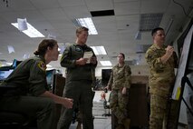 Members of the 36th Wing Crisis Action Team coordinate with joint and interagency partners at Andersen Air Force Base, Guam, in support of Federal Emergency Management Agency-led response efforts during Typhoon Sinlaku. The team works around the clock to ensure timely and effective assistance to impacted communities.