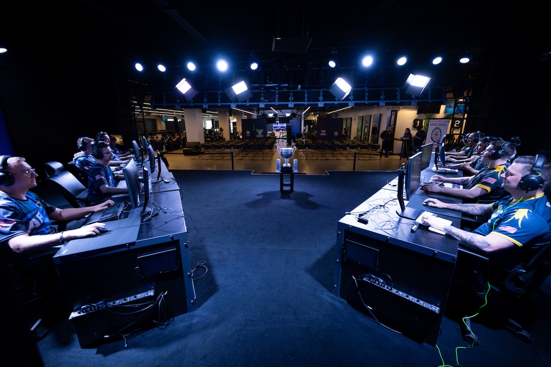 U.S. airmen and sailors compete against each other during the 2026 Armed Forces Esports Championship at Localhost in Philadelphia, Pennsylvania, April 24, 2026. Service members competed in organized esports competition playing Marvel Rivals for championship honors while representing their respective services. Armed Forces Sports brings together service members from the Army, Marine Corps, Navy, Coast Guard, and Air Force, and Space Force to compete at the national level. Armed Forces Sports promotes physical fitness, cognitive readiness, teamwork, and competitive opportunities for military members while supporting recruitment and retention efforts and strengthening partnerships through emerging sports platforms. (DoW photo by U.S. Marine Corps Sgt. Kayla Halloran)