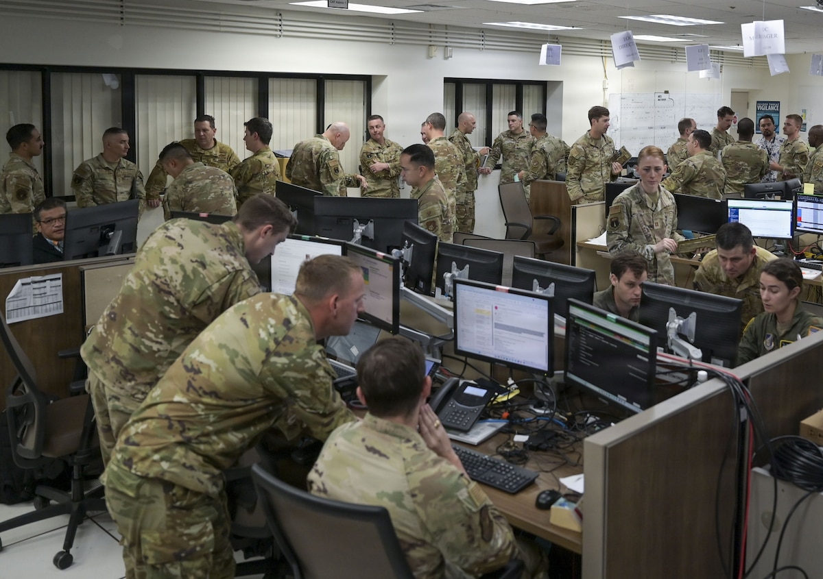 36th Wing Crisis Action Team Airmen plan for recovery efforts after Typhoon Sinlaku.
