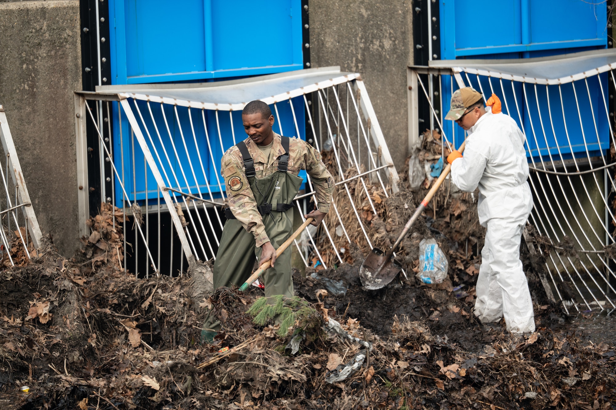 Airmen removed buildup from a drainage outfall to keep water moving and reduce pollution. Small actions like these play a direct role in protecting the environment and supporting the surrounding community.