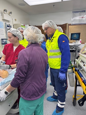 260212-N-FT324-4533. ROTA, SPAIN (February 12, 2026)— U.S. Naval Hospital Rota neonatal response team members participate in a simulated neonatal emergency alongside Spanish 061 emergency medical services personnel in the operating room at Naval Station Rota. The exercise focused on rapid assessment, stabilization, and coordinated transport of a newborn patient, strengthening interoperability with host nation partners and supporting warfighter readiness by ensuring timely, high-quality care for service members and their families. (U.S. Navy photo by Lt. Cmdr. Alicia Sacks)