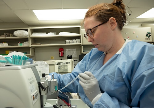 Technicians work in laboratory.