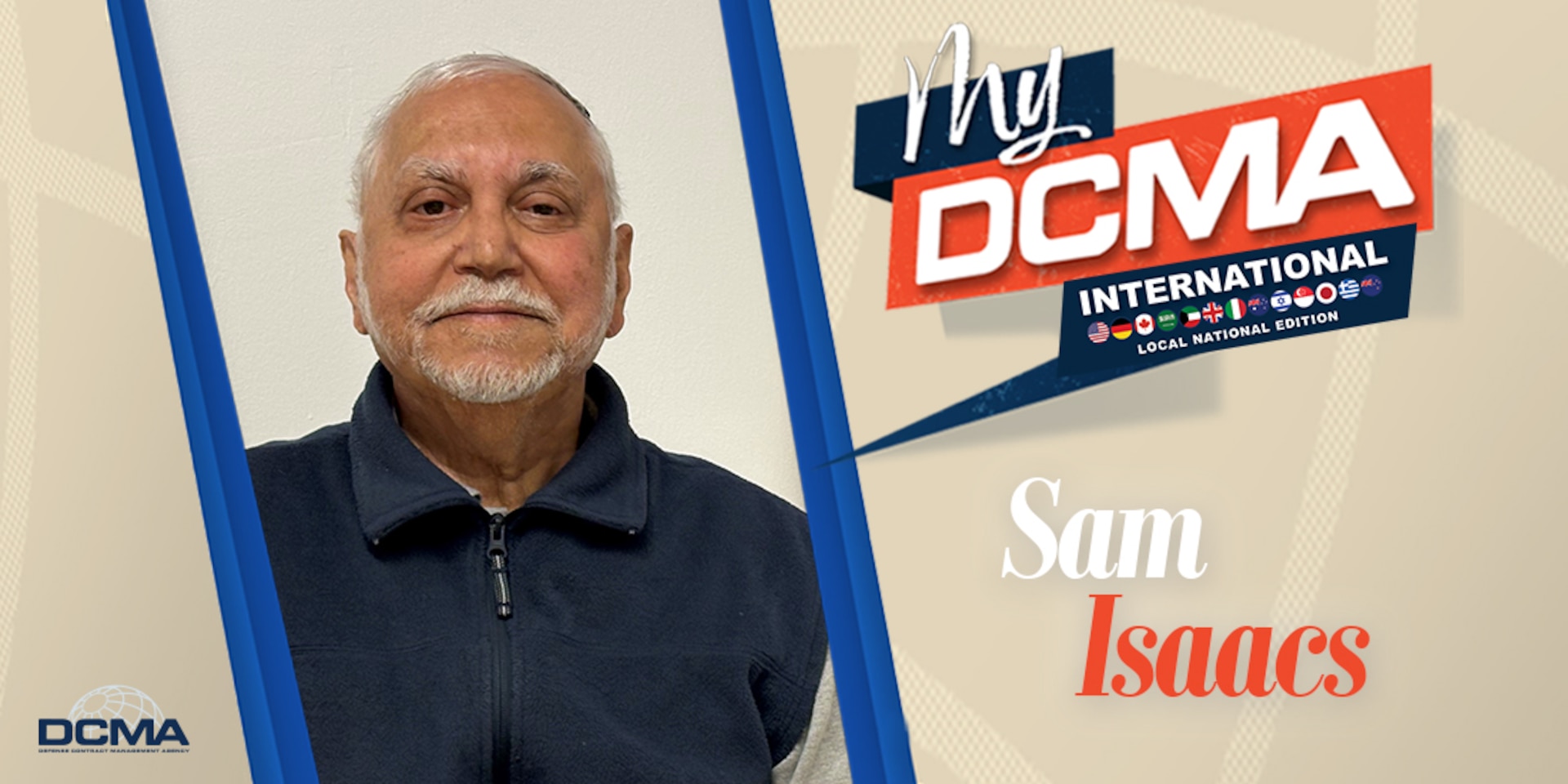 Photo of Sam Isaacs and words that read My DCMA International Local National Edition Sam Isaacs.