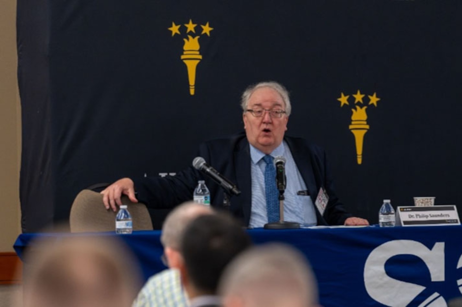 Dr. Phillip Saunders, director of NDU's Institute for Strategic Studies, Center for the Study of Chinese Military Affairs, leads an interactive discussion on the impacts of senior PLA leadership purges on the second day of the conference.