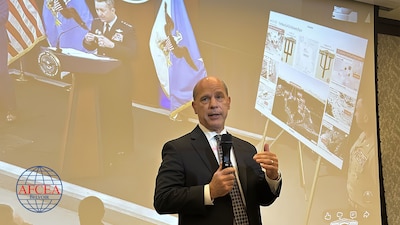 Daniel DelGrasso presenting to AFCEA