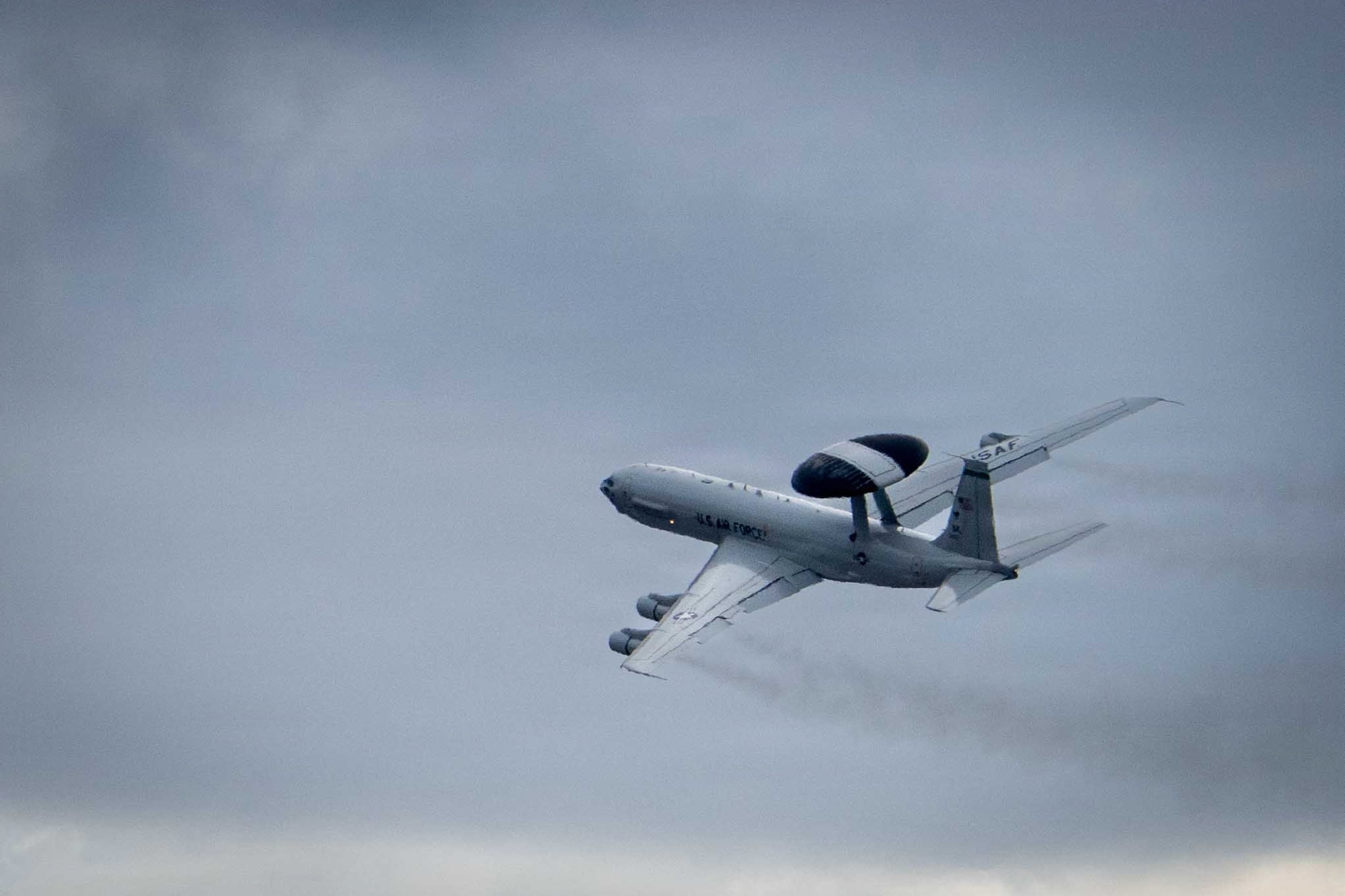 A U.S. Air Force E-3 Sentry assigned to the 962nd Airborne Air Control Squadron takes off during Red Flag Alaska 26-1 at Joint Base Elmendorf-Richardson, Alaska, April 23, 2026.