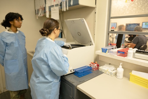 Technicians work in laboratory.