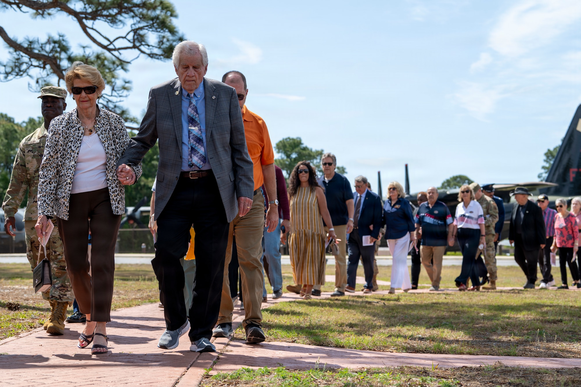 Operation Eagle Claw participants and family members arrive at a ceremony honoring the 46th anniversary of Operation Eagle Claw at Hurlburt Field, Florida, April 24, 2026.