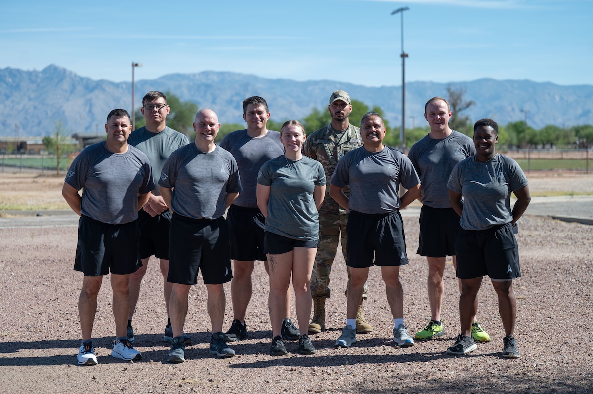 U.S. Space Forces Southern Guardians pose for a group photo at Davis-Monthan Air Force Base, Arizona, April 23, 2026. These Guardians completed their first Human Performance Assessment at Davis-Monthan, marking an early milestone for the unit following its activation. (U.S. Air Force photo by Airman 1st Class Jaden Kidd)
